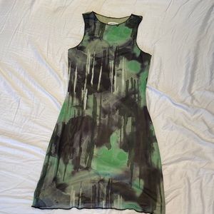 Super down green print dress